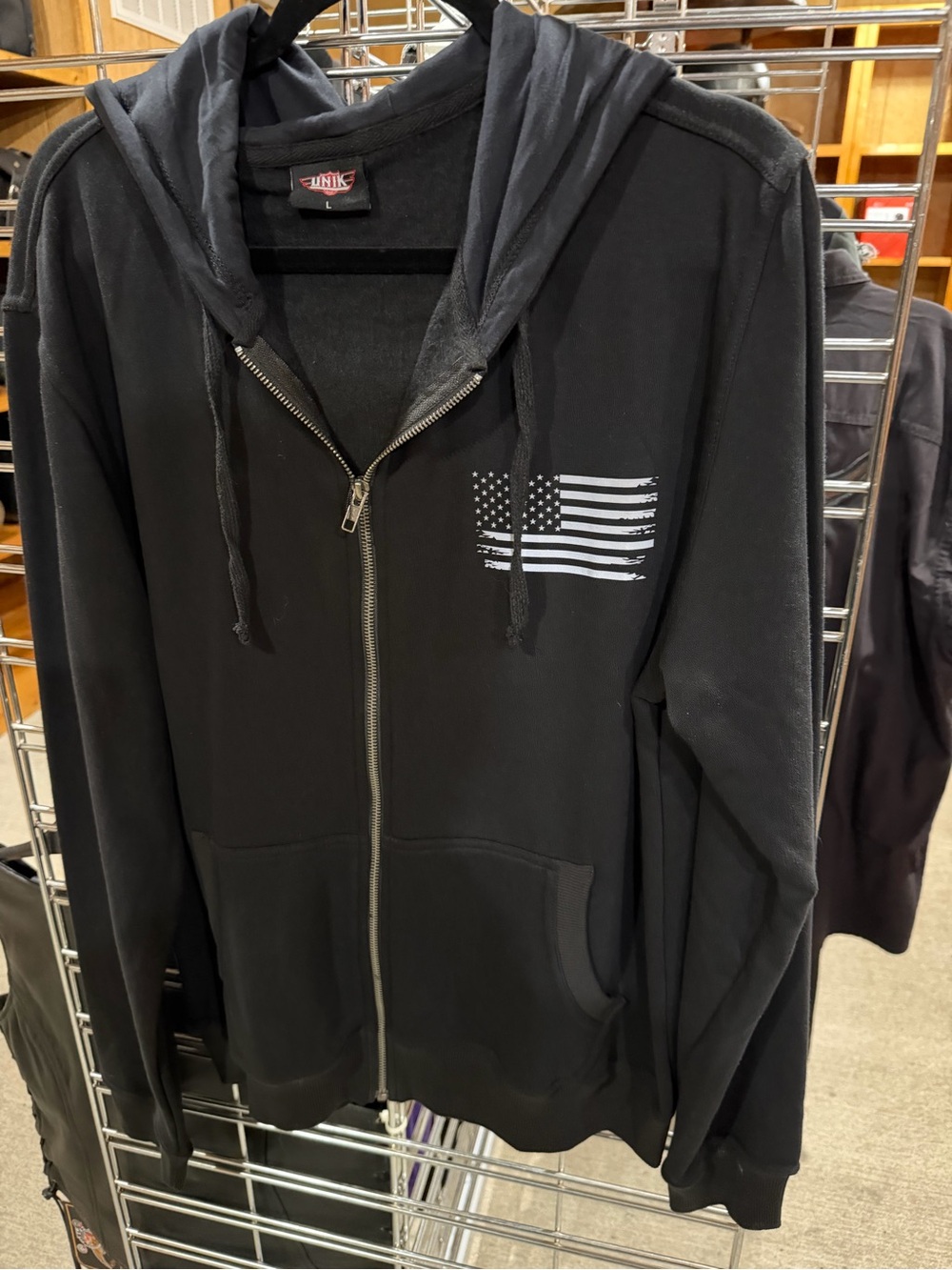 Unik Black Hoodie with White Distressed Flag Print